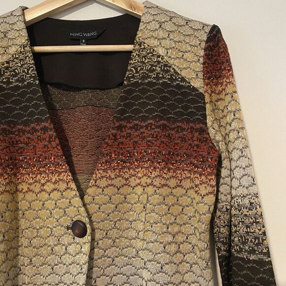 Ming Wang Small Brown Striped Knit Jacket Button Front Office Neutral - Picture 3 of 15